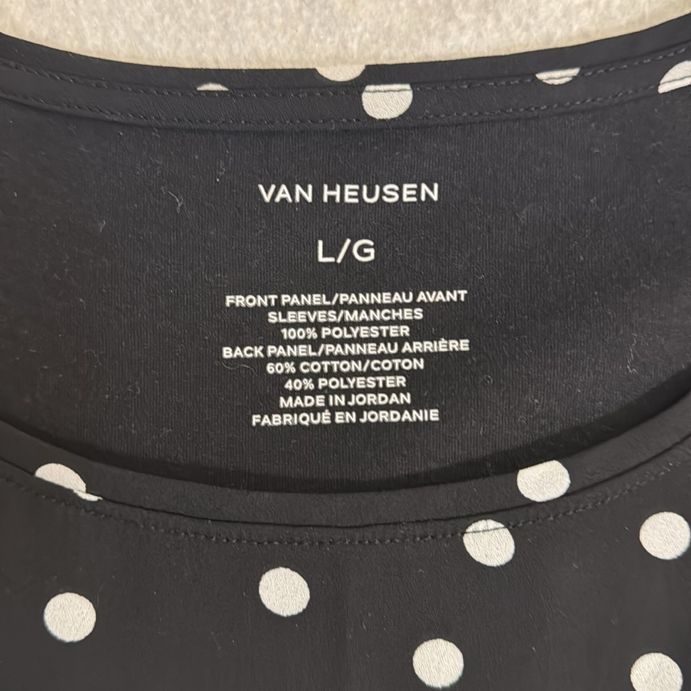 Van Heusen Women’s Large Black and White Polka Dot 3/4 sleeve Dress Top - Picture 3 of 5